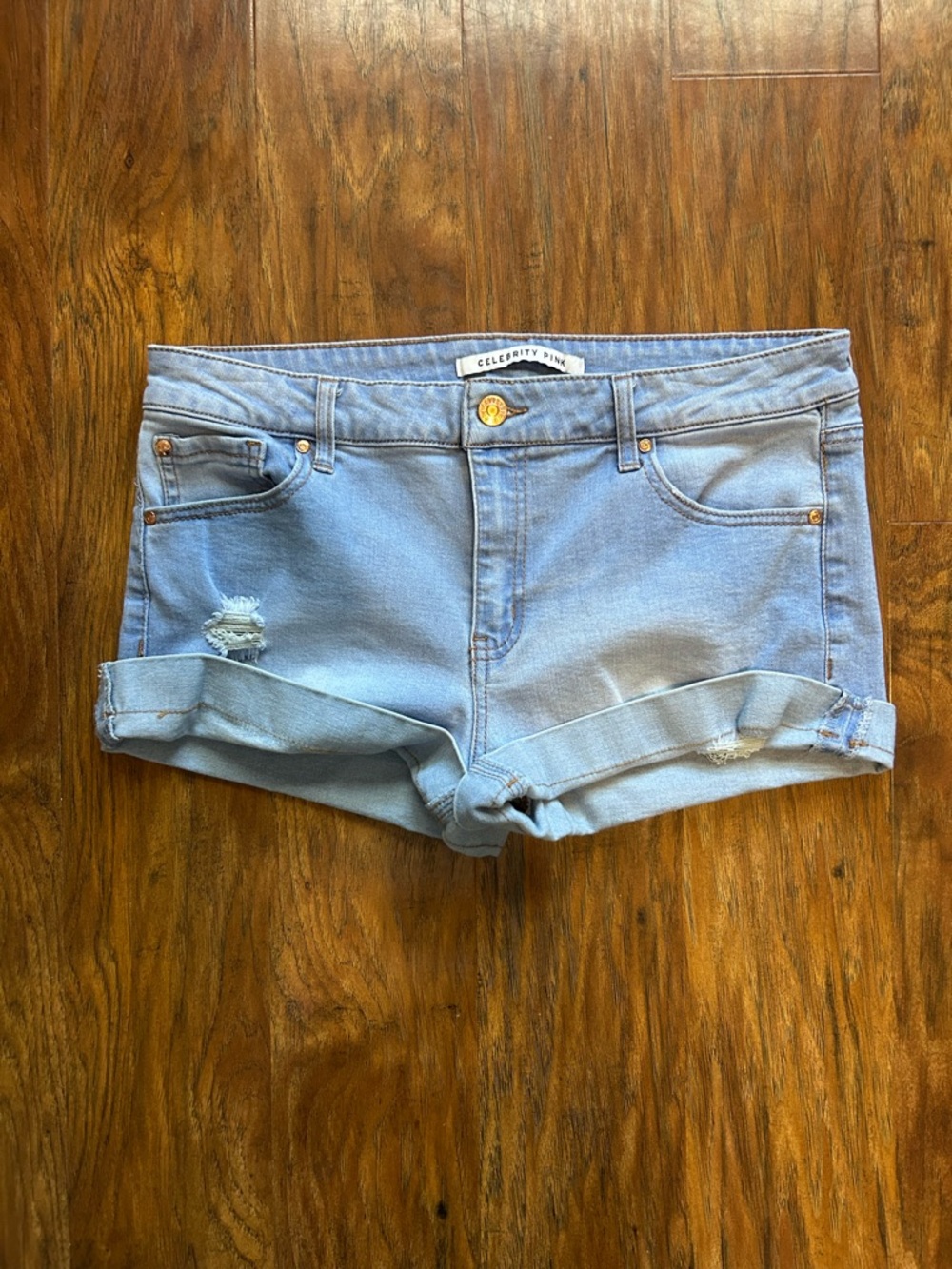 Celebrity Pink Light Wash Denim Roll Cuff Shorts